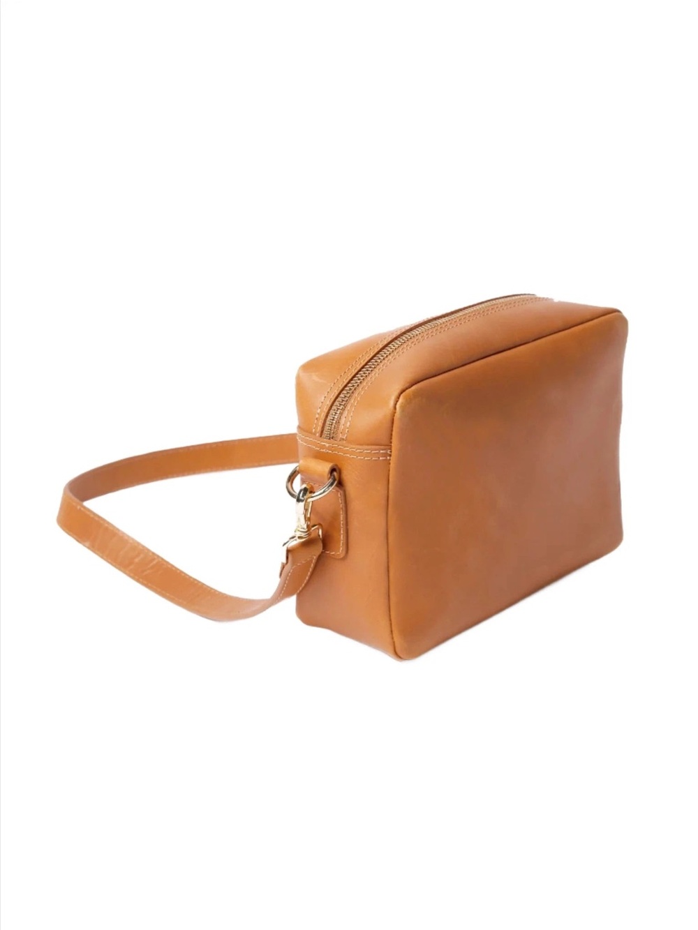 Able Aurora Tan Leather Box Crossbody Bag